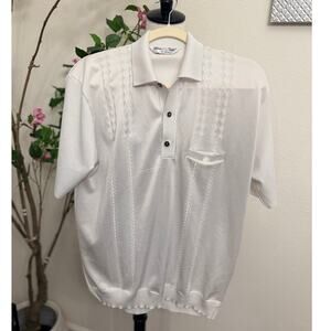 VTG Good Time Knit Polo Shirt White Textured Retro Disco Pocket Men’s Size L/XL